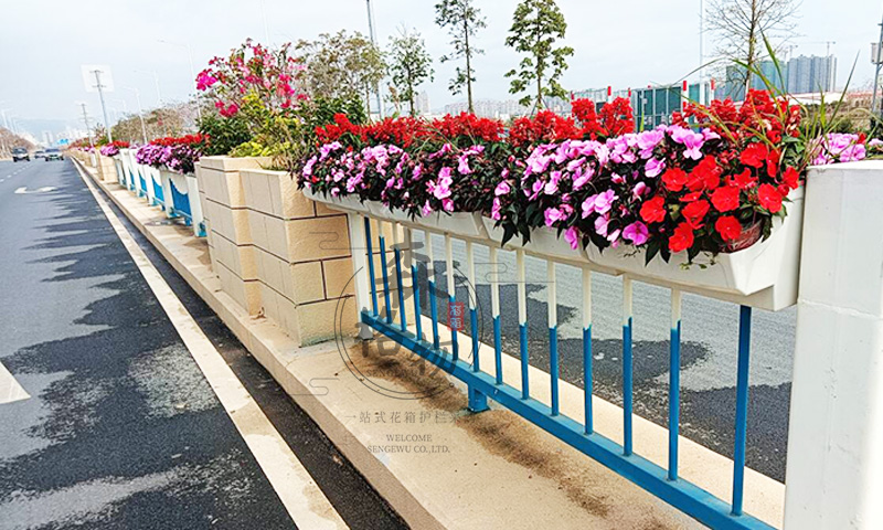 嘉興道路傳統(tǒng)護(hù)欄加裝馬鞍花盆綠化案例